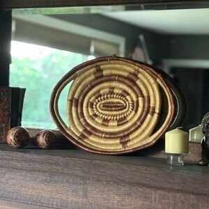 VTG Large Woven Coil Basket Tray Centerpiece Wall Hanging Native Tribal Boho